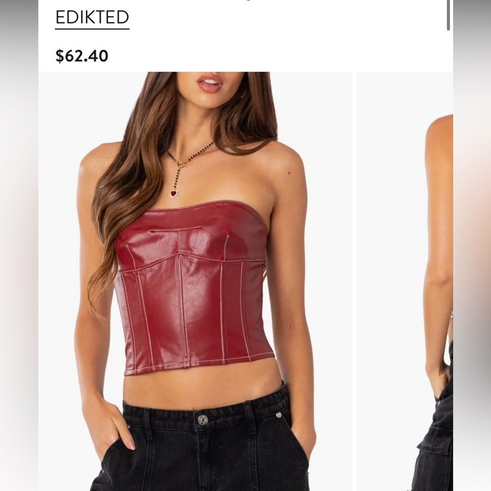 NWOT Edikted faux leather red corset bustier xs